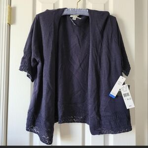 New Robbie Bee Blue Cardigan Lightweight Knit Open Front
